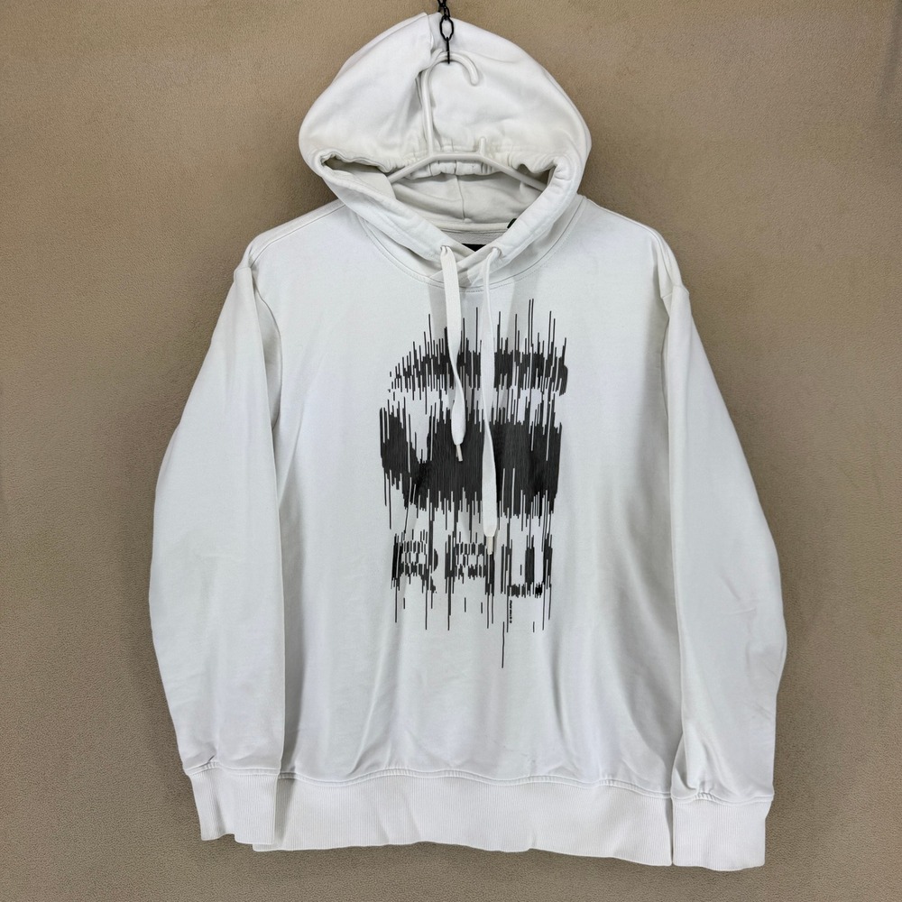G Star Raw White Graphic Hoodie Sweatshirt XL Drawstring Hood Pullover